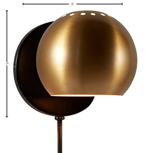 Gold Metal Plug-In Wall Sconce Light, 7"H, Gold Metal - EK CHIC HOME