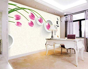 Wall Mural 3D Wallpaper Tulip Circle Modern Minimalist Wall Decoration Art - EK CHIC HOME