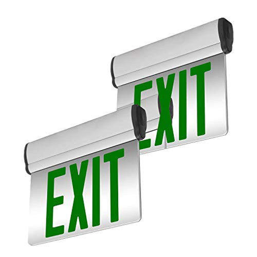 2 Pack - UL Certified - Hardwired Green LED Edge Light Mirrored Singled Sided Exit Sign - EK CHIC HOME