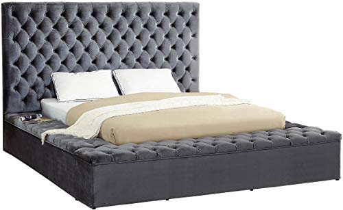 BlissGrey-Q Modern Velvet Upholstered Bed with Deep Tufting - EK CHIC HOME