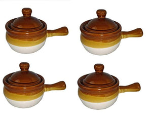 Individual French Onion Soup Crock Chili Bowls with Handles and Lids- 4 Pack - EK CHIC HOME