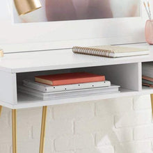Load image into Gallery viewer, Hairpin Writing Desk with 2 Spacious Open Storage Cubbies, White - EK CHIC HOME