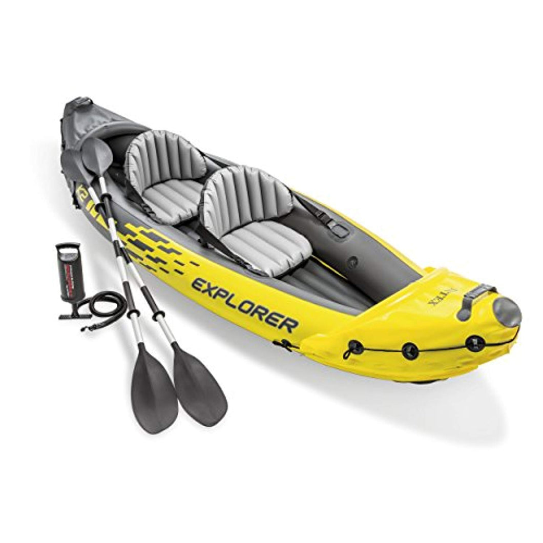 K2 Kayak, 2-Person Inflatable Kayak Set with Aluminum Oars and High Output Air Pump - EK CHIC HOME