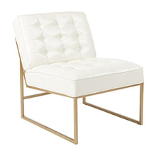 Load image into Gallery viewer, Armless Accent Chair, White Faux Leather with Gold Base - EK CHIC HOME