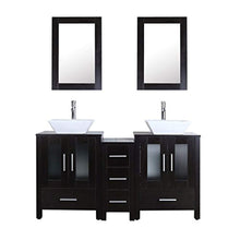 Load image into Gallery viewer, 60&quot; Bathroom Vanity Cabinet Double Top Sink Combo Black MDF Wood w/Mirror Faucet and Drain - EK CHIC HOME
