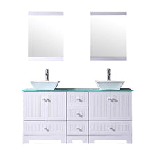 Load image into Gallery viewer, 60&quot; White Double Bathroom Vanity Cabinets and Square Ceramic Vessel Sinks w/Mirrors Faucet Drain Combo - EK CHIC HOME