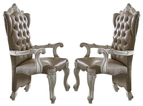 Versailles Vintage Gray Faux Leather Arm Chair Set of 2 - EK CHIC HOME