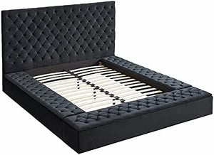 Velvet Upholstered Button Tufted Platform Queen Bed in Black - EK CHIC HOME