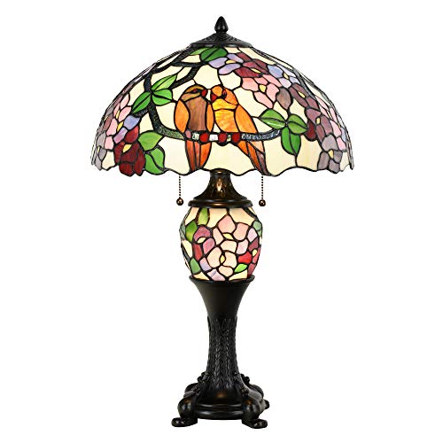 Tiffany Style Table Lamp Victorian Hummingbird Floral Stained Glass - EK CHIC HOME