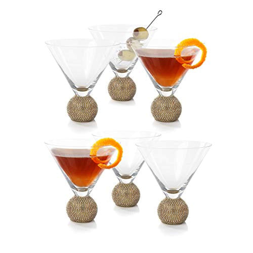 Gold Biarritz Diamond Martini Glasses, Stemless , Set of 6 - EK CHIC HOME