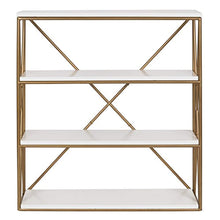 Load image into Gallery viewer, 4-Layer Modern Luxe Wooden Wall Shelves with Matte Gold Metal Frame and High-Shine - EK CHIC HOME