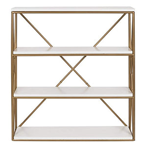 4-Layer Modern Luxe Wooden Wall Shelves with Matte Gold Metal Frame and High-Shine - EK CHIC HOME