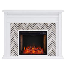 Load image into Gallery viewer, Tiled Fireplace with Alexa-Enabled Smart Firebox, White/Gray - EK CHIC HOME