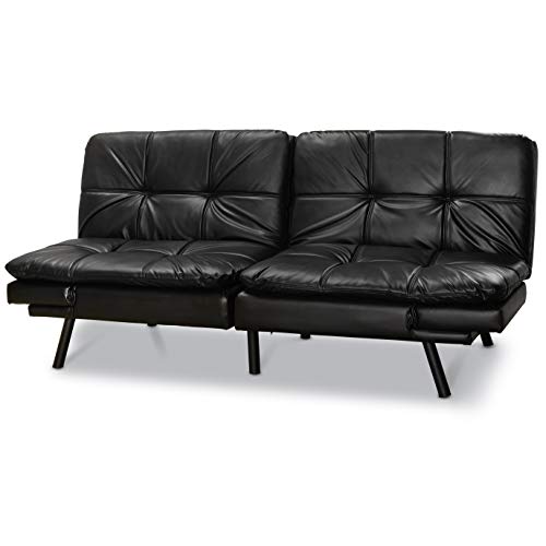 Memory Foam Futon,Black PU (Black PU) - EK CHIC HOME