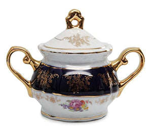 Royalty Porcelain 17pc Flower-PatternedTea Set, 24K Gold-Plated Original Cobalt Tableware, Service for 6 - EK CHIC HOME