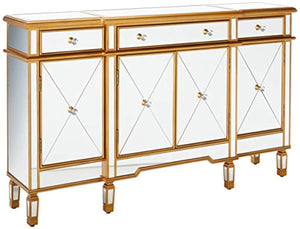 3-Drawers 4-Doors Gold and Mirror Console - EK CHIC HOME