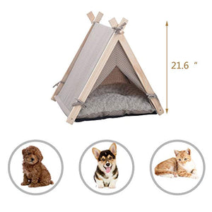 Portable Pet Canopy Teepee Indian Tent Bed for Little Dogs and Cats with a Soft Cushion - EK CHIC HOME