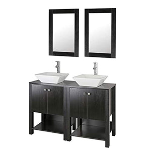 48" Bathroom Vanity Double Sink Black MDF Wood Cabinet w/Mirror Faucet&Drain - EK CHIC HOME