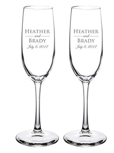 Custom Wedding Champagne Flutes- Set of 2 –Bride and Groom First Names and Wedding Date - Customized Engraved Wedding Gift - EK CHIC HOME