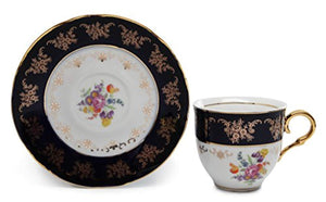 Royalty Porcelain 17pc Flower-PatternedTea Set, 24K Gold-Plated Original Cobalt Tableware, Service for 6 - EK CHIC HOME