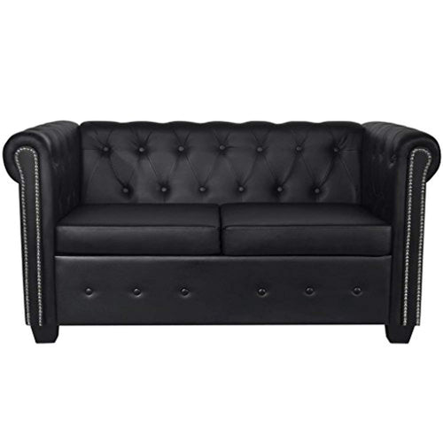 Loveseat, 2 Seater Sofa Futon Bonded Leather Black - EK CHIC HOME