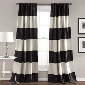 Montego Striped Window Curtains Panel Set  84” x 52” Black - EK CHIC HOME