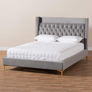 Valery Dark Gray Velvet Fabric Queen Size Platform Bed - EK CHIC HOME