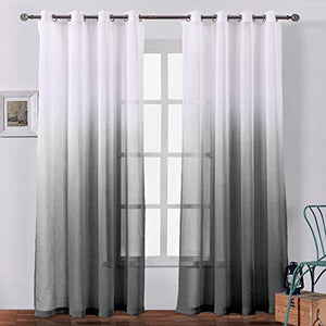 Sheer Curtains Voile Grommet Semi Sheer Set of 2 Curtain Panels 54 x 84 inch Black Gradient - EK CHIC HOME