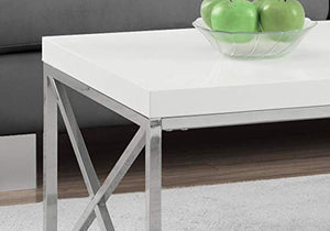 Modern Cocktail Table with Metal Base, 44” L (White) - EK CHIC HOME