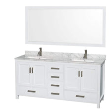 Load image into Gallery viewer, 72 inch Double Bathroom Vanity in White, White Carrara Marble Countertop, Undermount Square Sinks, and 70 inch Mirror - EK CHIC HOME
