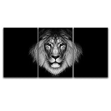 Load image into Gallery viewer, 3 Panel Canvas Wall Art - A Lion Head on Black Background - Giclee Print Gallery Wrap Modern Home Decor Ready to Hang - EK CHIC HOME