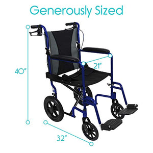 Folding Transport Wheelchair - Aluminum Chair with Hand Brake - EK CHIC HOME