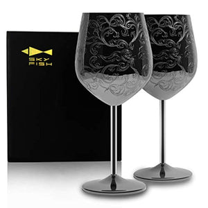 Stainless Steel Wine Glasses  Black Plated Set of 2(17oz) - EK CHIC HOME