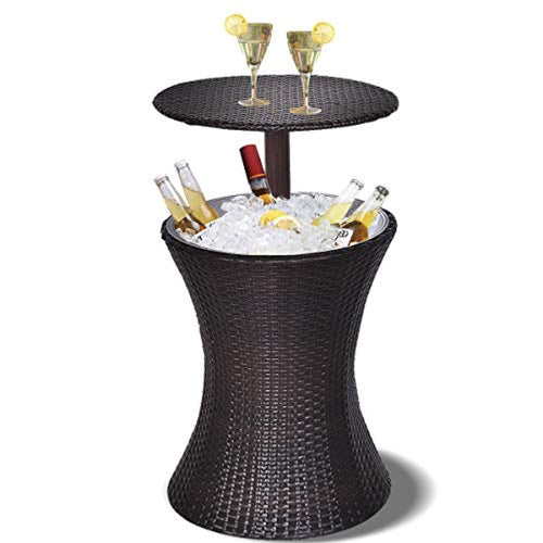 Outdoor Cool Bar Rattan Style Patio Cool Bar Table Adjustable Height - EK CHIC HOME