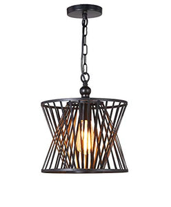 1-Light Antique Black Metal Shade Chandelier - EK CHIC HOME