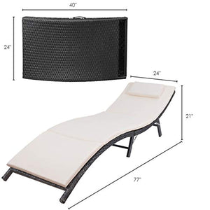 Devoko Patio Chaise Lounge Outdoor Rattan Patio Folding Lounge Chair with Cushion (Black) - EK CHIC HOME