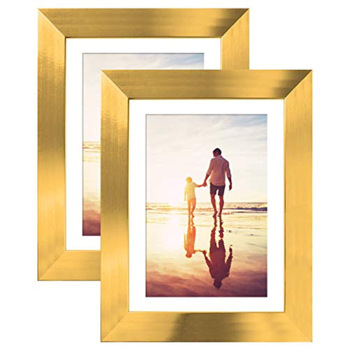 2 Pack - Gold Tabletop Frames - Display Photos 4x6 with Mats and 5x7 Without Mats - Glass Fronts - EK CHIC HOME
