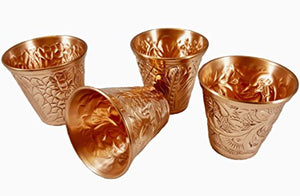 Embossed Moscow Mule Copper Bundle - Includes 4 Copper Mugs and Matching Shot Glasses - EK CHIC HOME