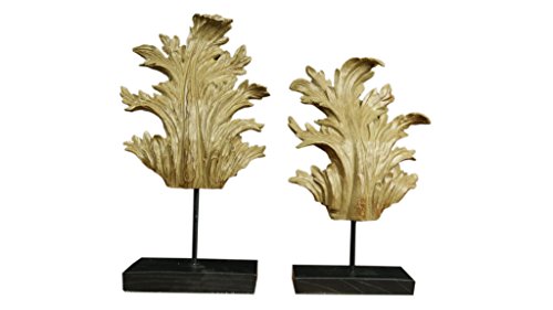 Rustic Leaf Sculpture on Stand Home Decor 2 Piece Set - EK CHIC HOME