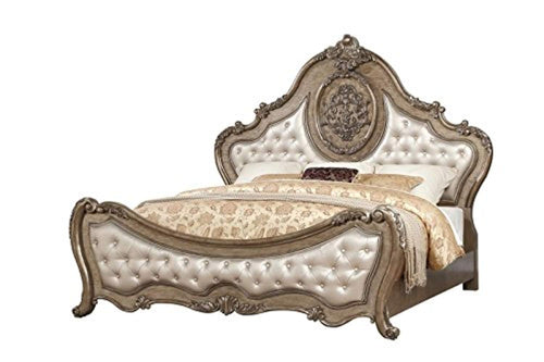 Classic Rovigo Luxury Vintage Oak Eco Leather Tufted King Bed - EK CHIC HOME