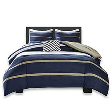 Load image into Gallery viewer, Comforter Set - 4 Piece - White/Blue - Stripes - EK CHIC HOME