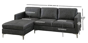 Breaux Modern Track Arm Sectional with Chaise and Chrome Legs Accents, Gray - EK CHIC HOME