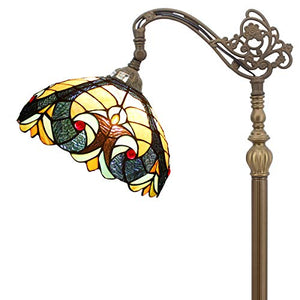 Tiffany Floor Lamp Stained Glass Blue Liaison Lampshade in 64 Inch Tall Antique Arched Base - EK CHIC HOME