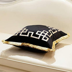 Pack of 2 Luxury Black Decorative Pillows with Tassels 20 x 20 - EK CHIC HOME