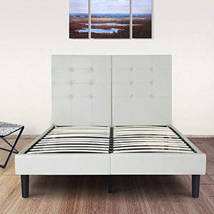 Leather Upholstered Platform Bed Frame with Wooden Slats - EK CHIC HOME