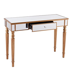Mirrored Media Console Table, Champagne Gold Finish - EK CHIC HOME