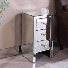 Load image into Gallery viewer, Set of 2 Mirrored Nightstand 3 Drawer Crystal Accent Silver Side Table - EK CHIC HOME