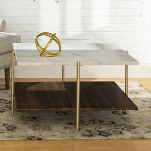 32" Mid Century Modern Square Coffee Table - Marble & Gold - EK CHIC HOME