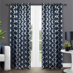 2 Pack Metallic Geometric Top Curtain Panels - EK CHIC HOME