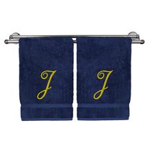 Load image into Gallery viewer, Monogrammed Hand Towel, Personalized Gift, 16 x 30 Inches - Set of 2 - Gold Embroidered Towel - EK CHIC HOME